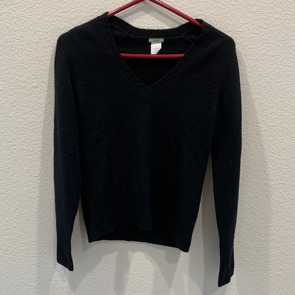 J.Crew Cashmere V Neck Long Sleeve Sweater Black Small